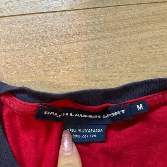 Ralph lauren sport red short sleeve 100% cotton t-shirt size medium with navy ho - Picture 2 of 6